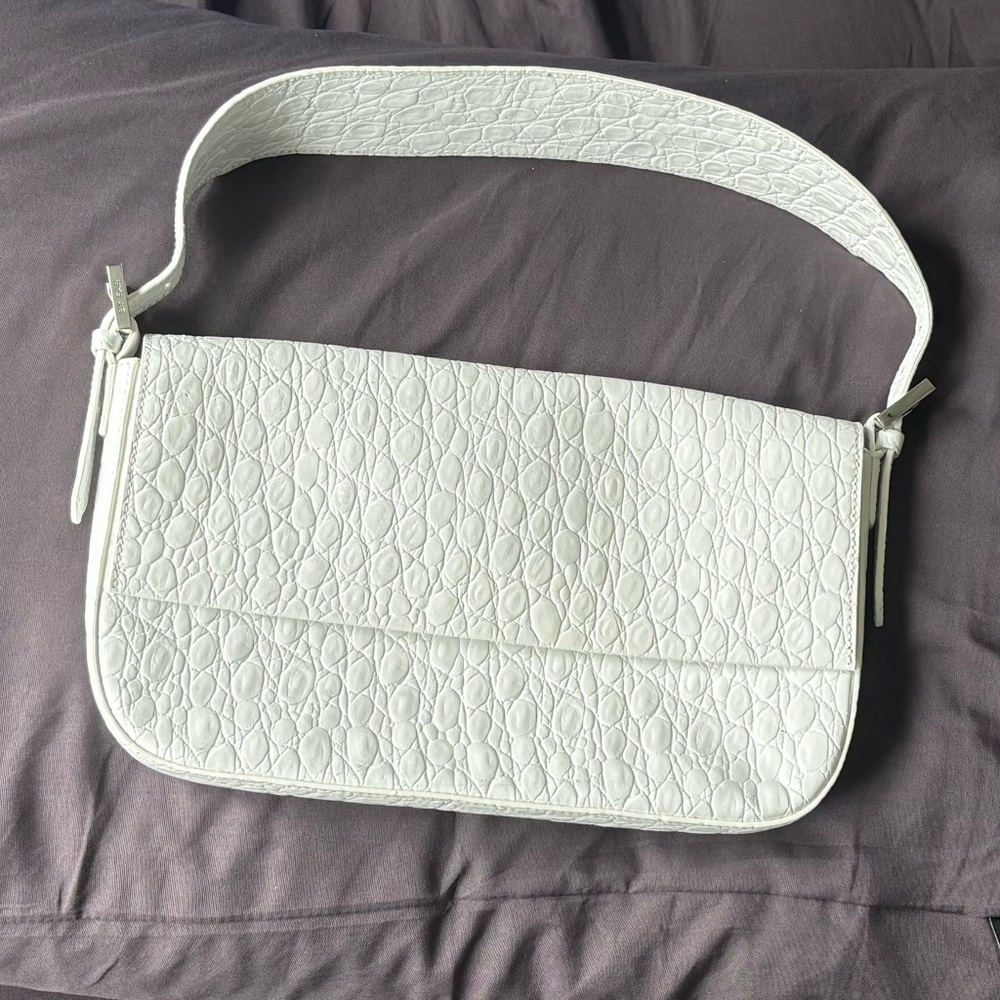 By Far Manu White Croc Leather Hobo Shoulder Bag 7Lx12W-inches EUC